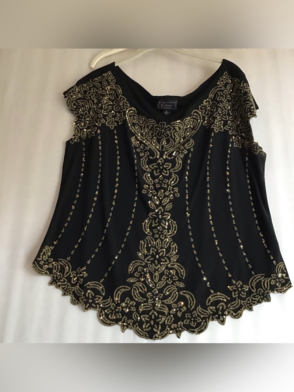 375 Dress Barn Black Sleeveless Tunic with Gold Beaded Detail